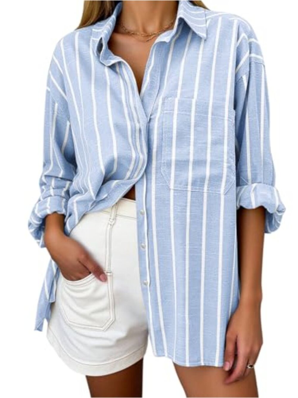 Oversized Button Down Shirt for Women Wrinkle-Free Linen Long Sleeve Blouse